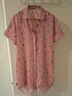 Zara Red & White Striped Rollerskate Shirt Dress Summer Fun Statement Derby (L)